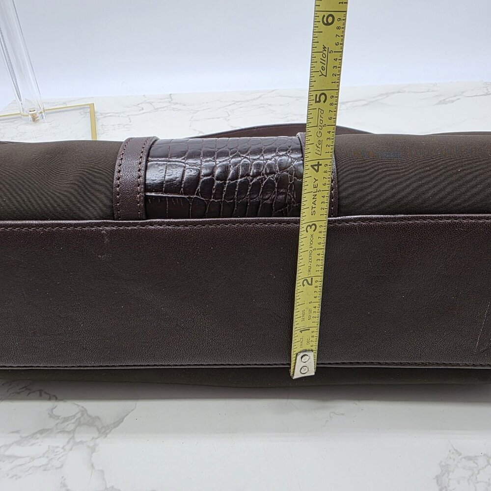 Brighton Shoulder Bag Brown Crocodile Nylon Embossed Leather Trim Purse Zip - Picture 11 of 12